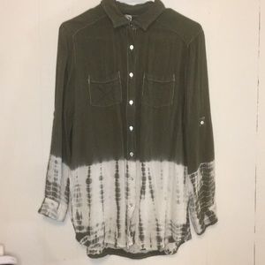 Olive Green Dip-Dye Tye-Dye Button-Down Shirt